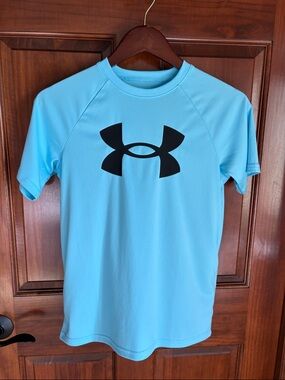 Under Armour Aqua Athletic Tee with Black Logo-Boys Large